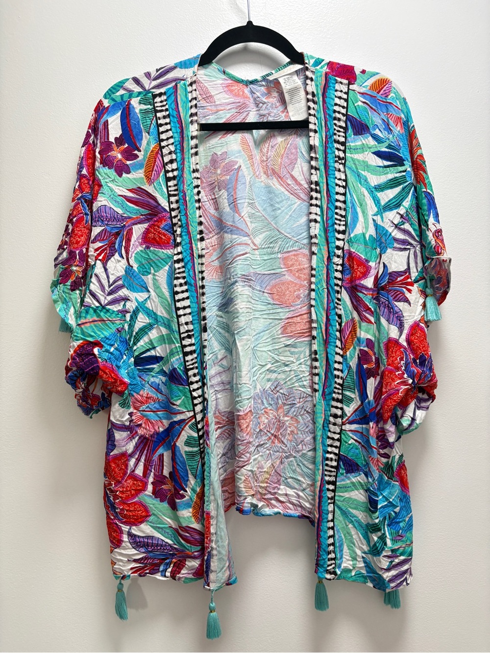 La Blanca Tropical Floral Open-Front Kimono in Turquoise, Red, Purple